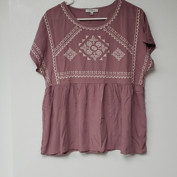 Embroidered Detail Top with Ruffle - Picture 2 of 2